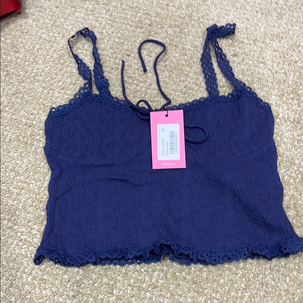 Lace Trimmed Blue Crop Top